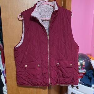Quilted Burgundy Vest with Sherpa Lining